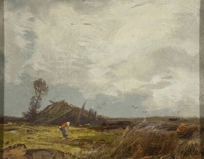 Countryside landscape with a hut