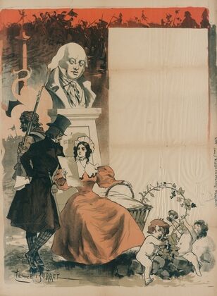 Couple devant un buste sculpté (1880-1900)