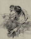Couple in a boat, man leaning over edge