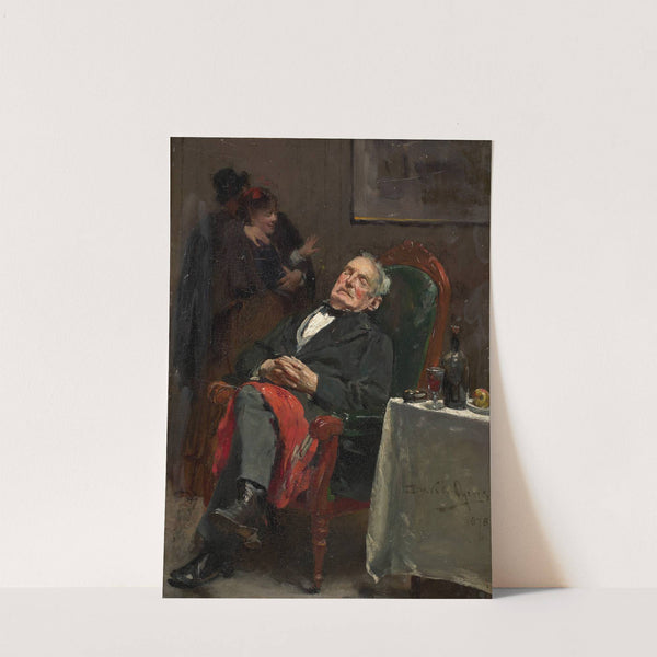 Couple s’enlaçant derrière un homme assoupi by David Oyens