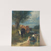 Cows And Washerwoman Near A Brook by Johann Rudolf Koller