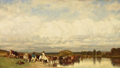 Cows Crossing a Ford