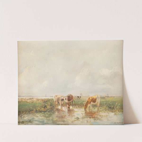 Cows in shallow by Hermanus Gerhardus Wolbers