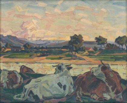 Cows on a River Bank