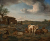 Cows, sheep, goats and herders resting in a pastoral landscape (1668)