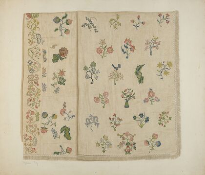 Crewel Embroidered Bedspread