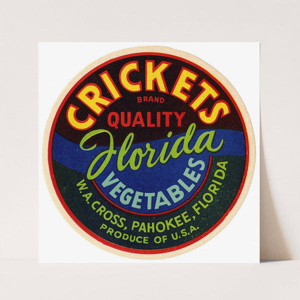 Crickets Brand Quality Florida Vegetables Label (1930-1950)
