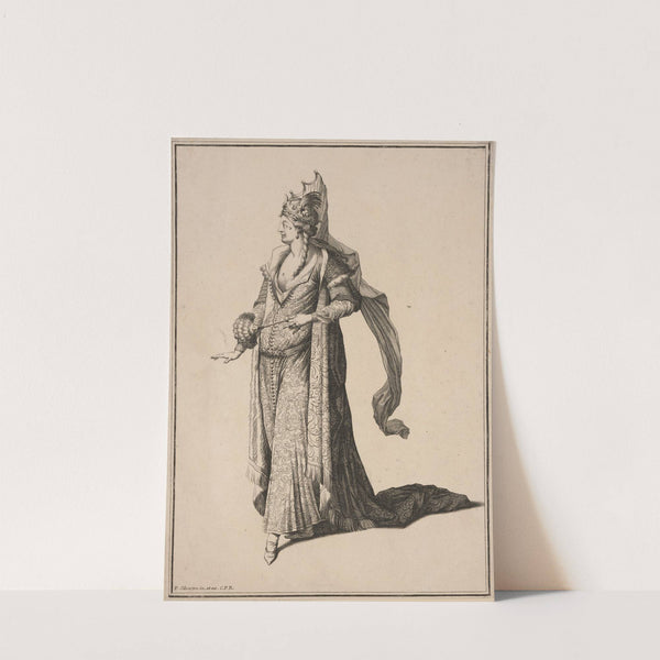 Crowned woman holding feather fan by Francois Silvestre