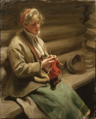 Dalecarlian Girl Knitting. Cabbage Margit