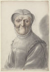 Dame âgée, de face, coiffée d’un attifet