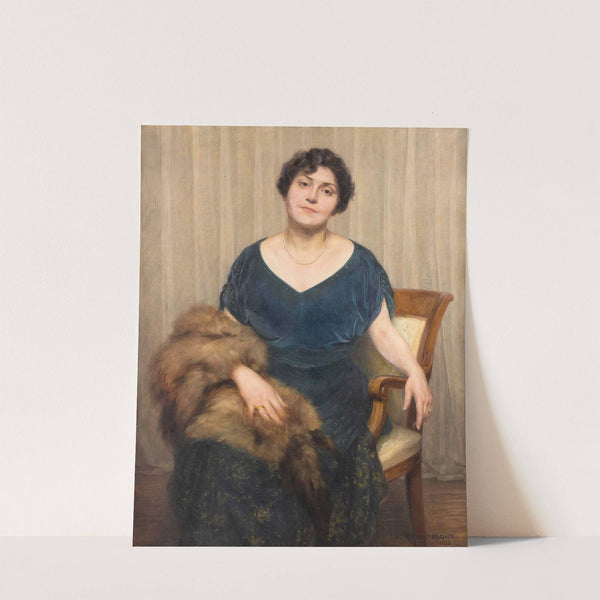 Dame in blauem Kleid und Fuchsfell by Louis Weissenbacher