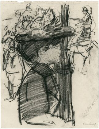 Dame met grote hoed op caféterras: halffiguur 2