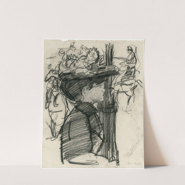 Dame met grote hoed op caféterras: halffiguur 2 by Isaac Israëls