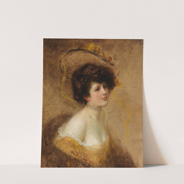 Dame mit Hut in gelbem Kleid by Eduard Veith