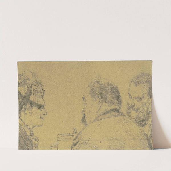 Dame mit Kapotthut im Gespräch mit zwei Herren by Adolph von Menzel