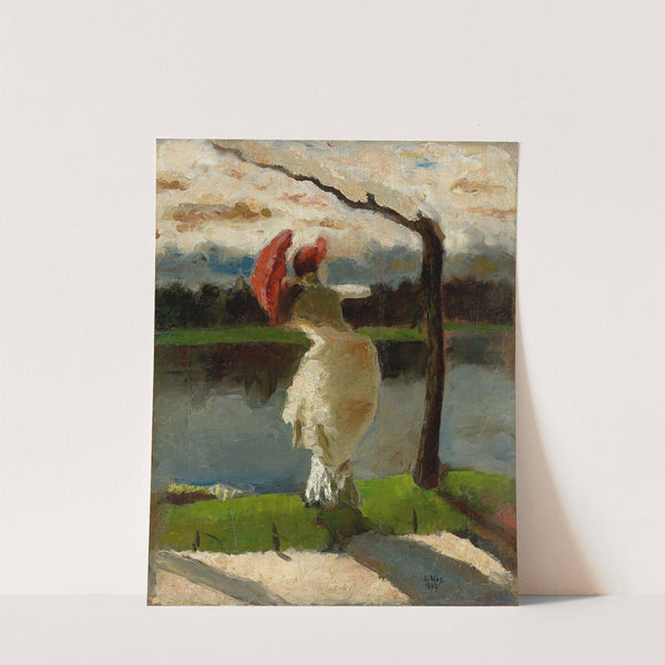 Dame mit Sonnenschirm am Ufer der Loire by Lesser Ury