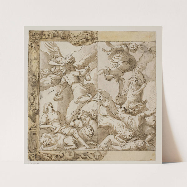 Daniel i løvekulen i en detaljeret ramme by Antonio Aliense