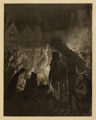 Dans un vaste espace laissé libre entre la foule et le feu, une jeune fille dansait. (1868) — size preview