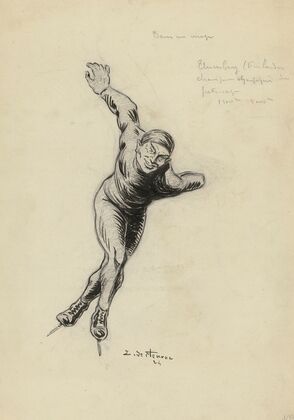 Dans un virage – Clas Thumberg Finlandais – champion olympique de patinage – 1500 m 5000 m (1924)