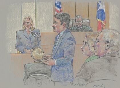 Darlie Lynn Routier, lawyer, judge and others during her trial for murder of her son