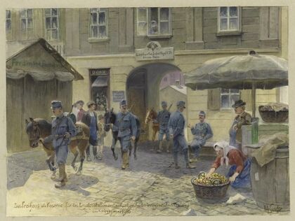 Das Freihaus als Kaserne für das Ersatzbatallon(!) des Landwehrinfanterieregimentes No 24 (Wien) im Kriegsjahre 1916 (1916)