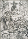 Das Sonnenweib und der siebenköpfige Drache, aus der Folge der Apokalypse, Latein-Ausgabe 1511