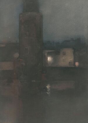 De Montelbaanstoren te Amsterdam bij nacht