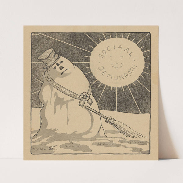 twee heren bedekken een staande naakte vrouw met vijgebladeren (1904 - 1905) by Albert Hahn