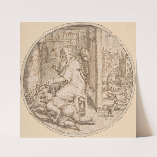 December; And Old Man Seated by a Hearth with a Young Man Blowing on the Fire (late 16th–mid 17th century) by Crispijn de Passe the Elder