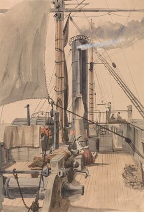 Deck of a Paddle Steamer With a Girl Reading and a Horse Travelling in a Loose-Box — size preview