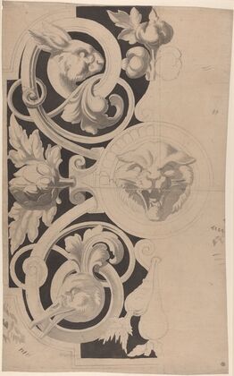 Decorative Design with Heads of a Cat, Hare and Goose