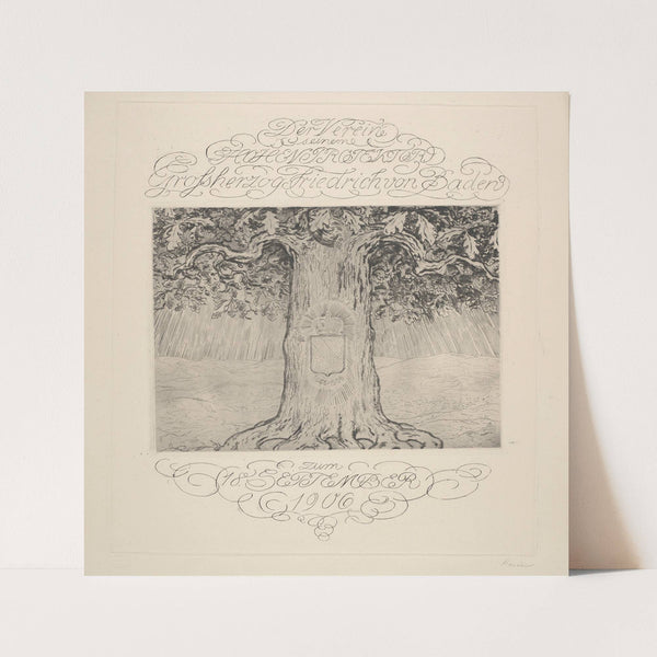 Dedication card for the Grand Duke of Baden, Frederick I of Baden, with an image of an oak tree (1906) by Albert Haueisen