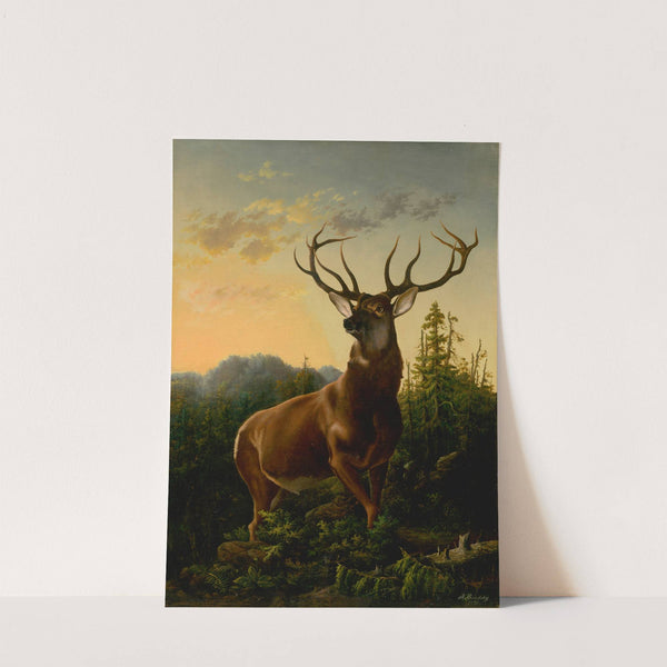 Deer in Forest Landscape by Alexander Brodszky