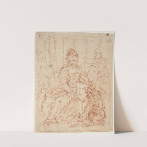 Den hellige familie med Johannes Døberen som barn og et lam by Giuseppe Diamantini