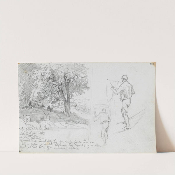 Den store linden ved Stock, Prien; ryggvendt mannsfigur by Hans Gude