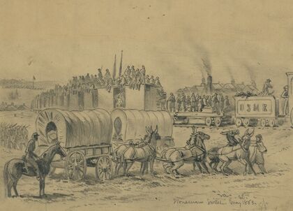 Departure of two-years men from the Army of the Potomac. A scene near Falmouth