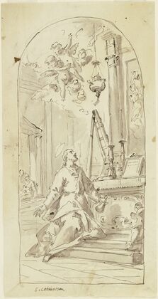 Der Heilige Costanzo di Ancona vor dem Altar kniend
