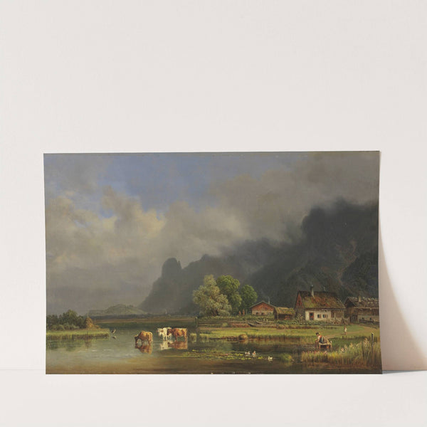 Der Kochelsee mit den Häusern von Schlehdorf by Heinrich Bürkel