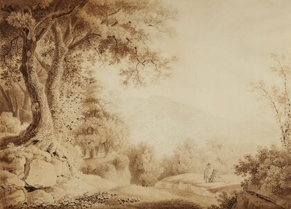 Der Lago Albano mit Ansicht des Palazzo Chigi und der der Kirche Santa Maria Assunta in Ariccia (1796)