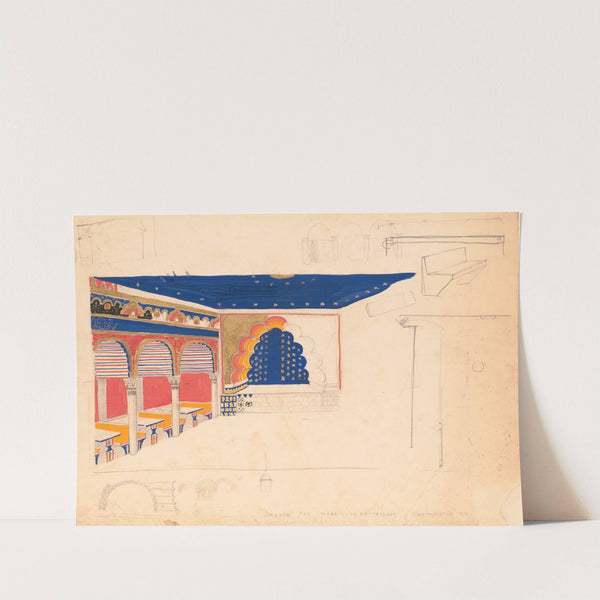 Design drawing for a restaurant (&#039;Madrillon Restaurant&#039;), Washington, D.C.] [Interior perspective of arcade and stage by Winold Reiss