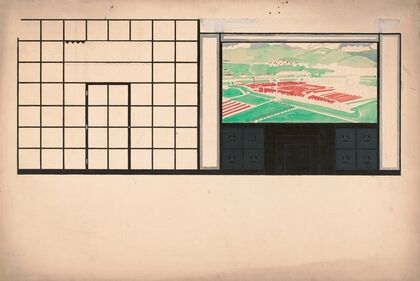 Design drawings for Mercedes Motors Showroom] [Study of interior elevation with mural