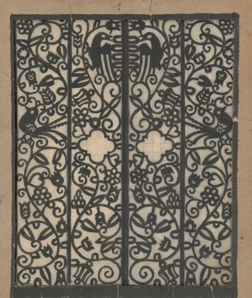 Design drawings for the Theodore Weicker Apartment Building.] [Study for metalwork gate