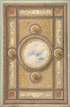 Design for a carved and painted ceiling with clouds and ducks in the central circular panel