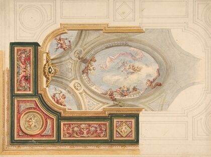 Design for a ceiling in Baroque style with a central panel in trompe l’oeil