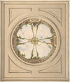 Design for a ceiling painted with clouds and trellis work
