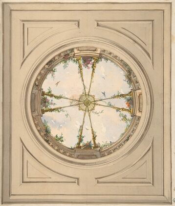 Design for a ceiling painted with clouds and trellis work