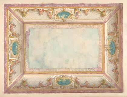 Design for a ceiling with trompe l’oeil balustrade and putti