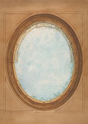 Design for a ceiling with trompe l’oeil balustrade and sky