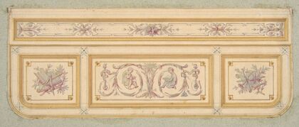 Design for a ceiling with two putti and symbols for the arts (19th Century)