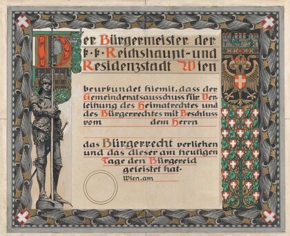 Design for a certificate of citizenship, awarded by the city of Vienna — size preview